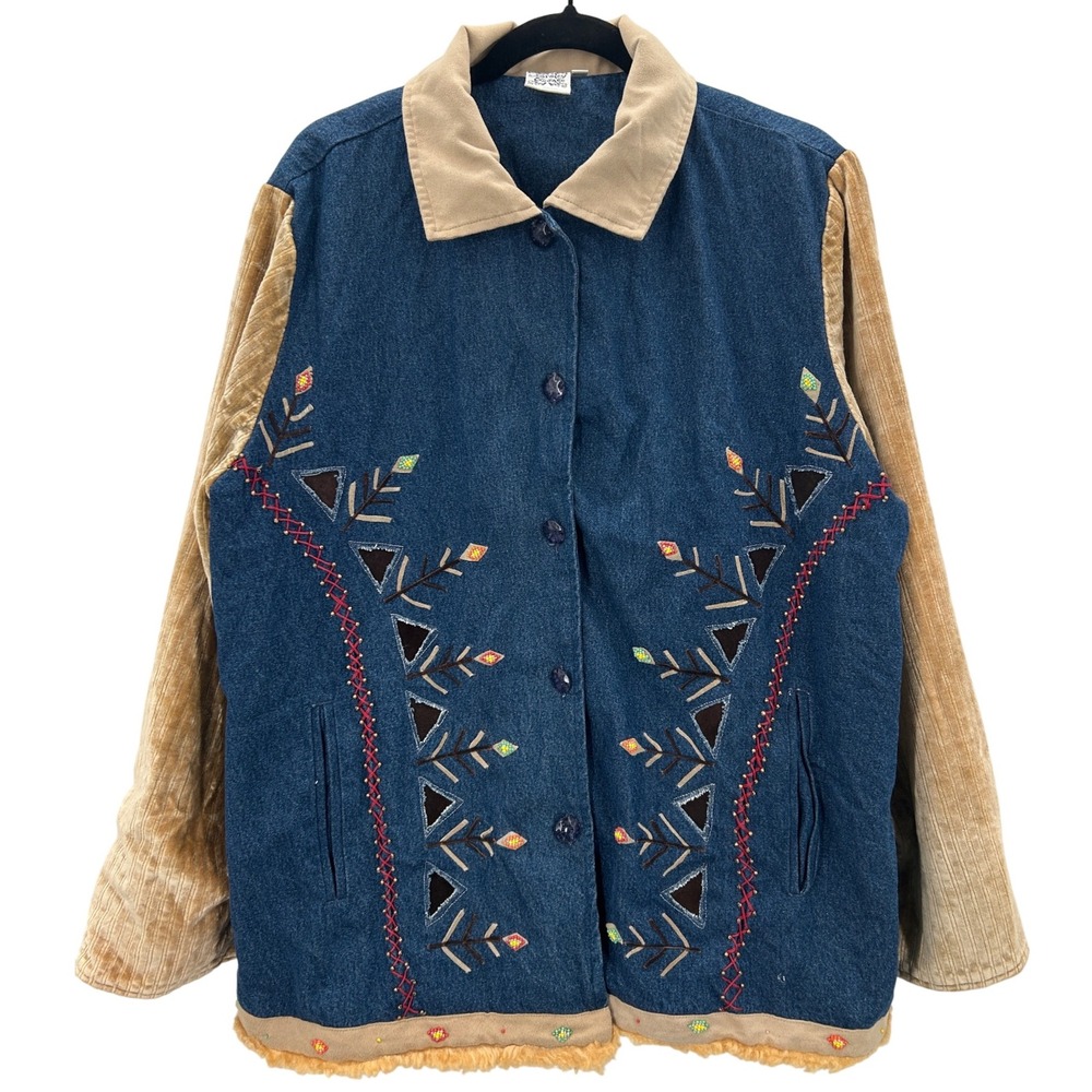 Parsley & Sage Women's‎ Denim Corduroy Embroidered Beaded Jacket Coat Size 2X